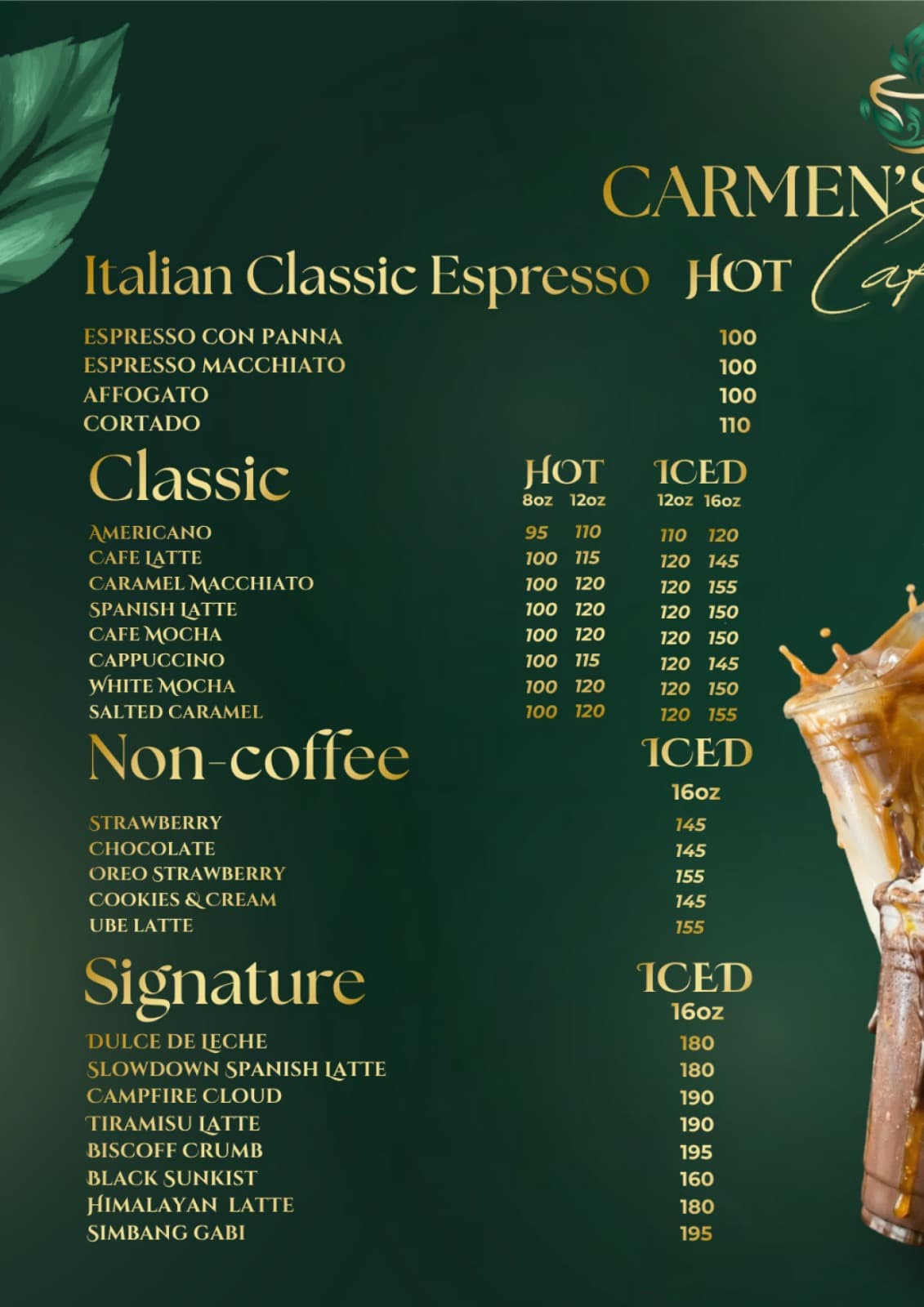 Carmen's Garden Cafe menu page 1