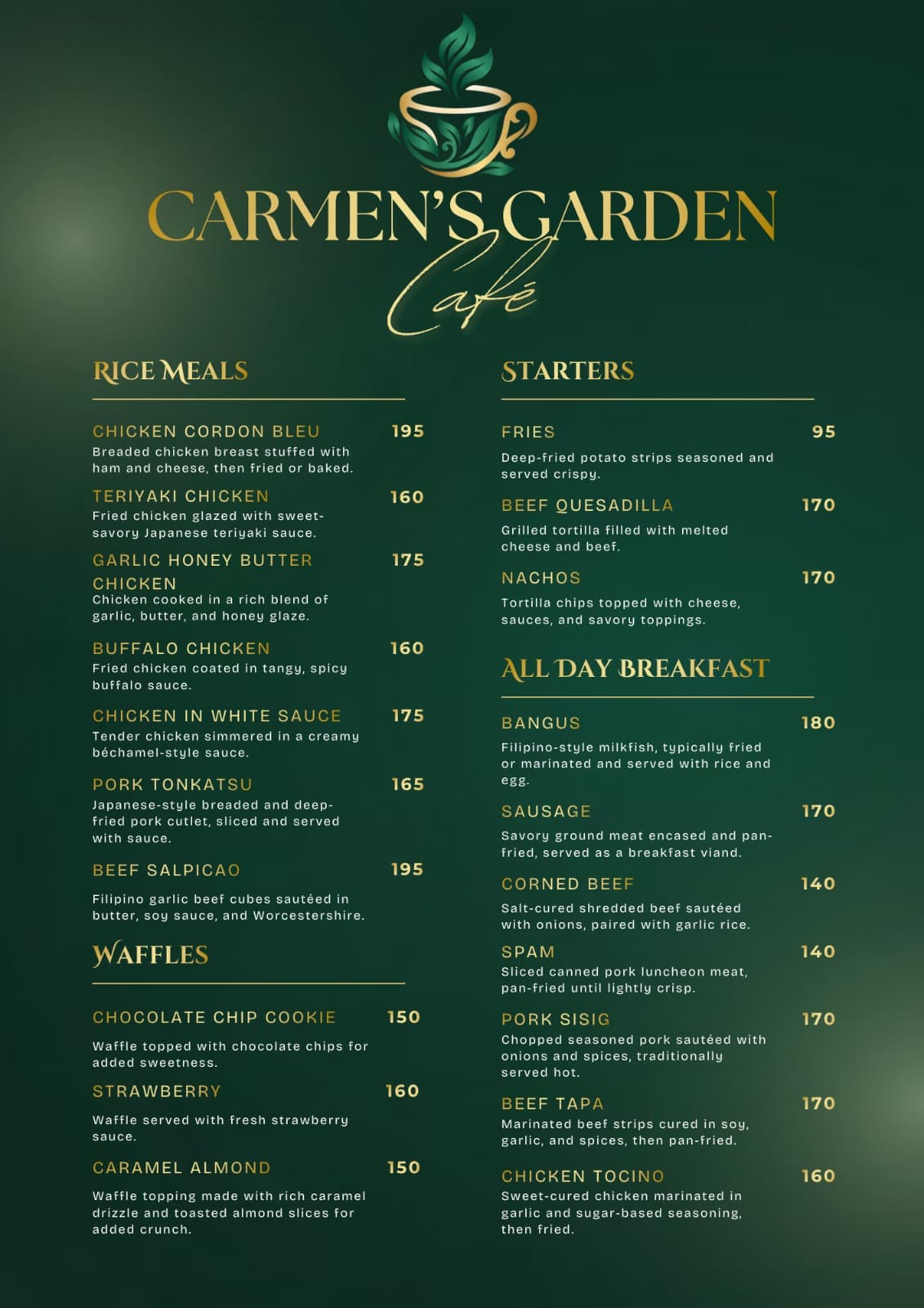 Carmen's Garden Cafe menu page 4